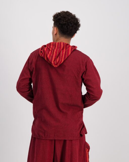 Plain Stripe Kurta Hoody - Red - Image 5