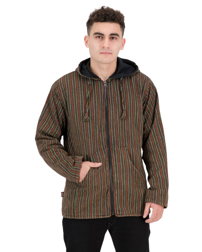 SKA - SKA Unisex Hippie Stonewashed Striped Zip-Up Fleece Hoodie Jacket