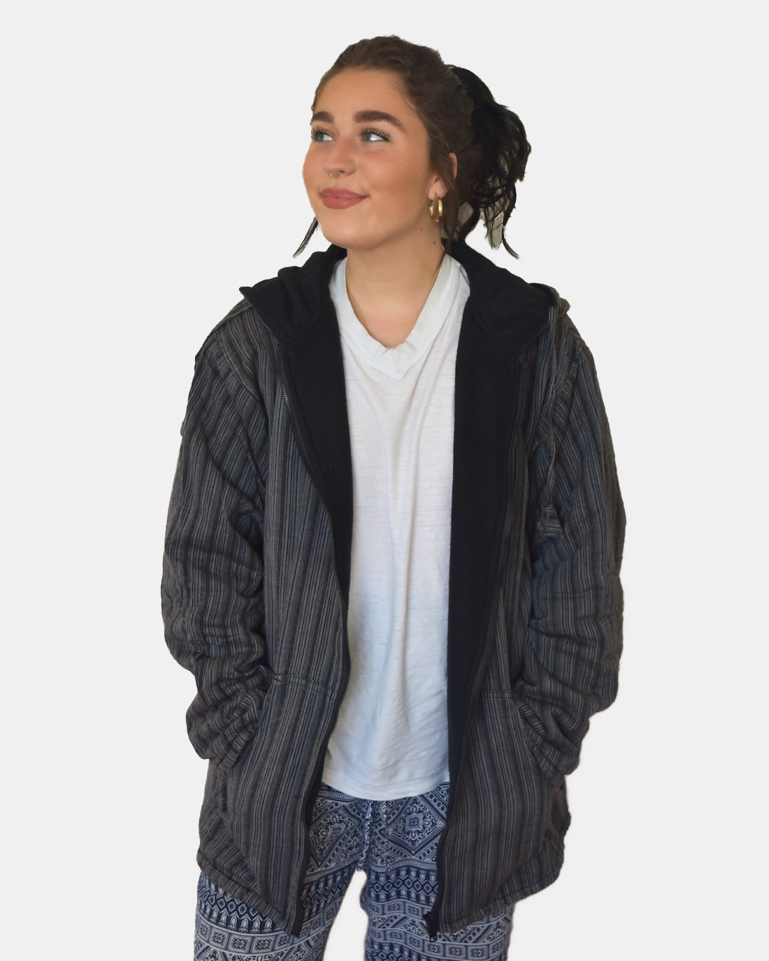 SKA - SKA Unisex Hippie Stonewashed Striped Zip-Up Fleece Hoodie Jacket