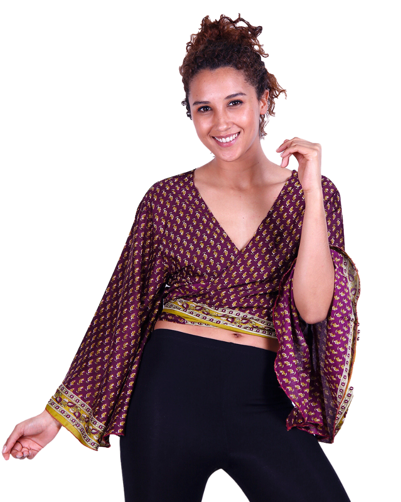 SKA Silk Sari Wrap Top- Dark Purple