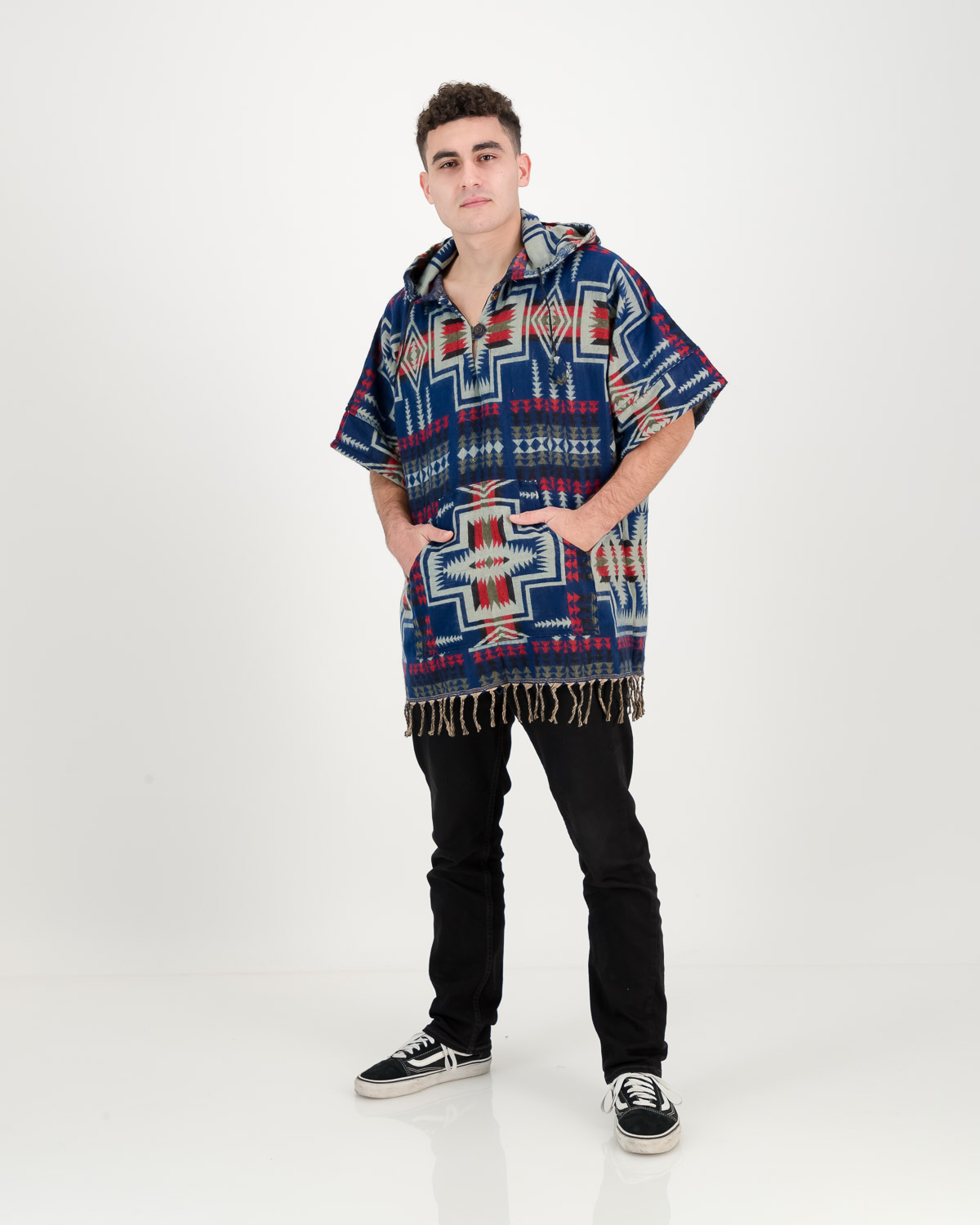 SKA Cross Aztec Hippie Short Sleeves Hoodie Poncho with Tassels - SKA  Clothing