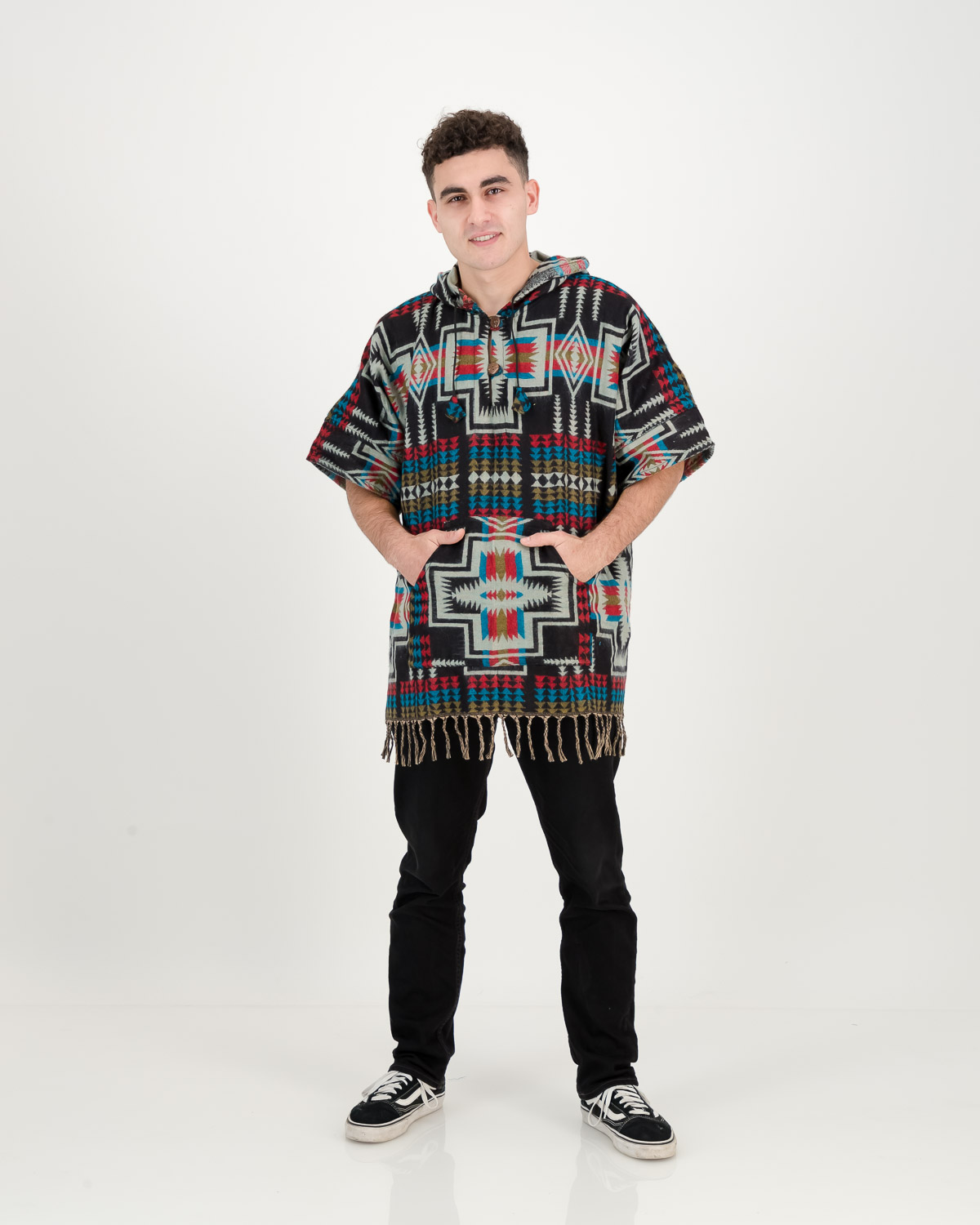 SKA Cross Aztec Hippie Short Sleeves Hoodie Poncho with Tassels - SKA  Clothing