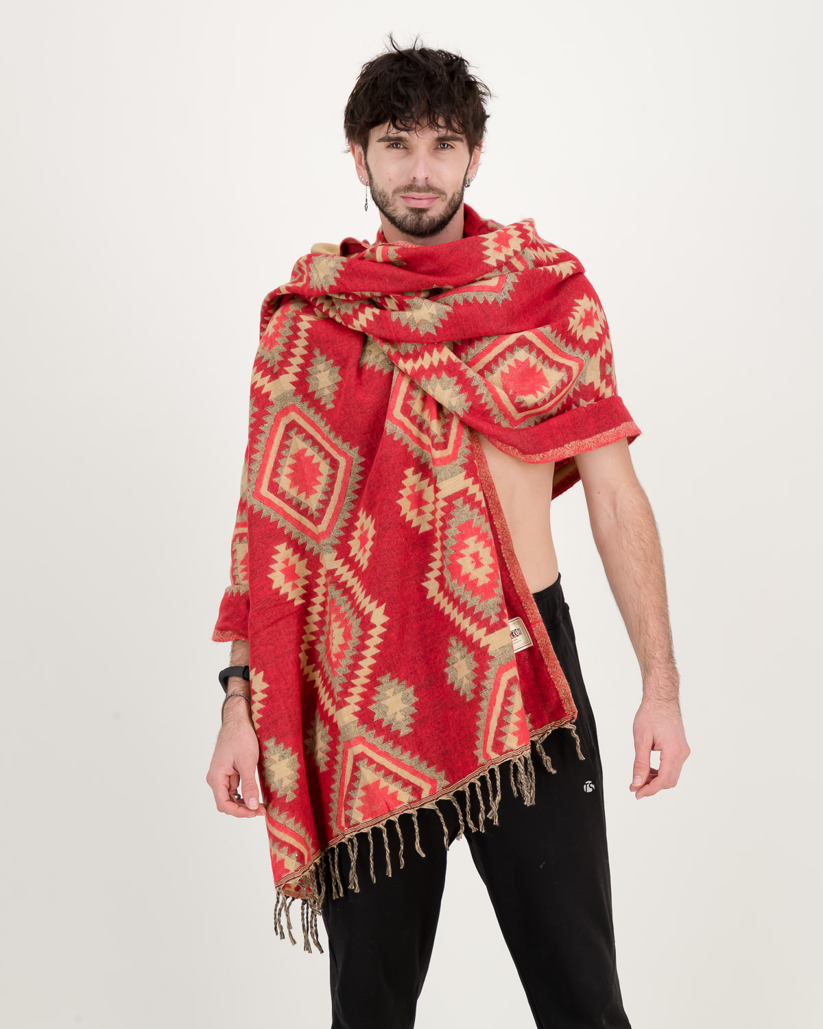 SKA  Large Tribal Hippy Boho Wool Blanket Shawl Scarves With Tassels- Diamond