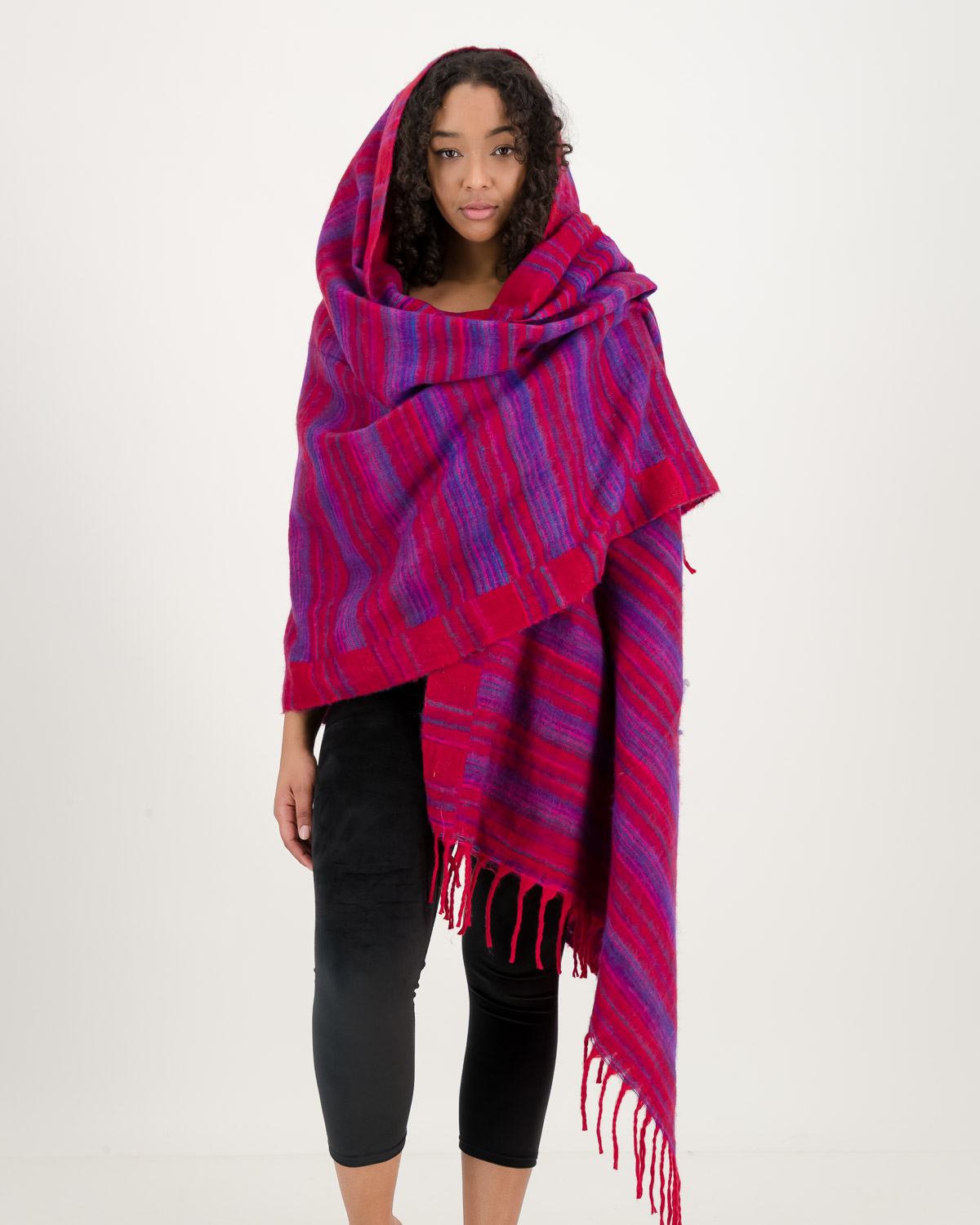SKA  Large Tribal Hippy Boho Wool Blanket Shawl Scarves With Tassels- Stripes