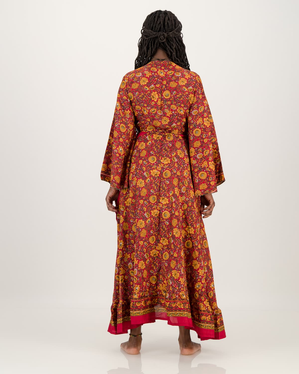 SKA Boho Flare Bell Sleeves Maxi Wrap Kimono Dress- Red Orange - SKA ...