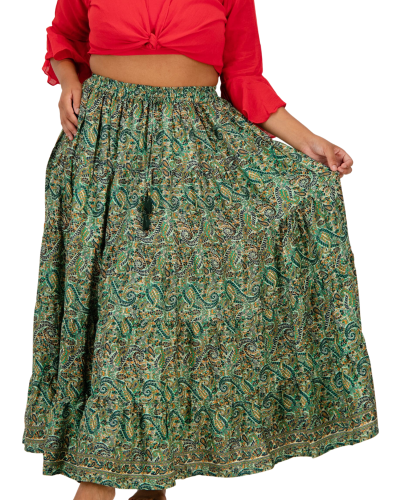 SKA Maxi Boho Gypsy Skirt- Paisley Green Forest