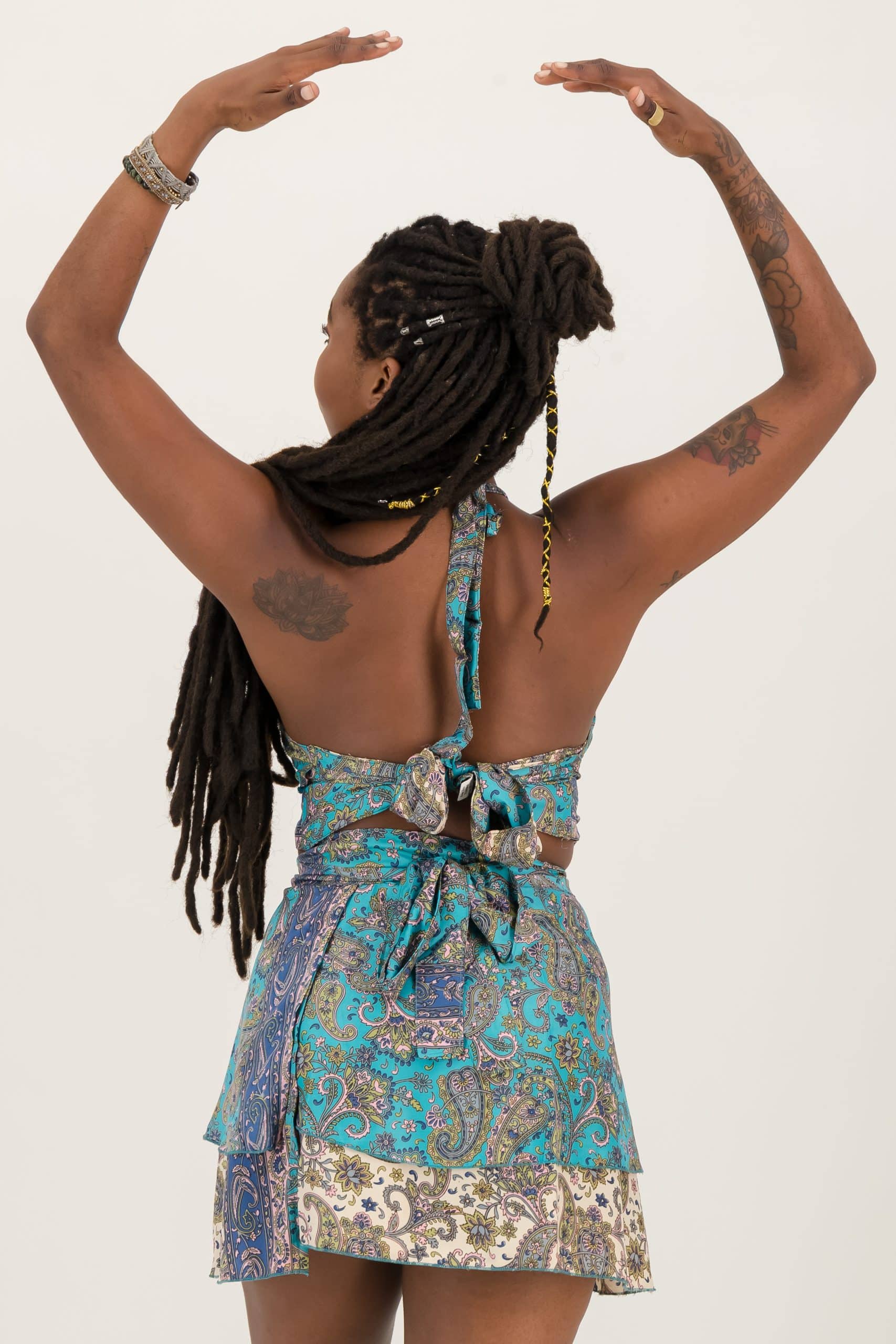 SKA 2 Pieces Set of Tie Halter Crop Top + Wrap Mini Skirt- Paisley Black  Ska Clothing, South Africa