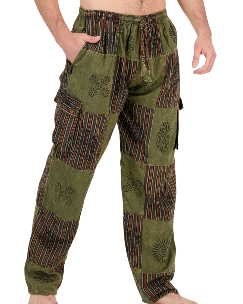 SKA Hippie Nepalese Striped Stonewashed Blockprint Patchwork Trousers