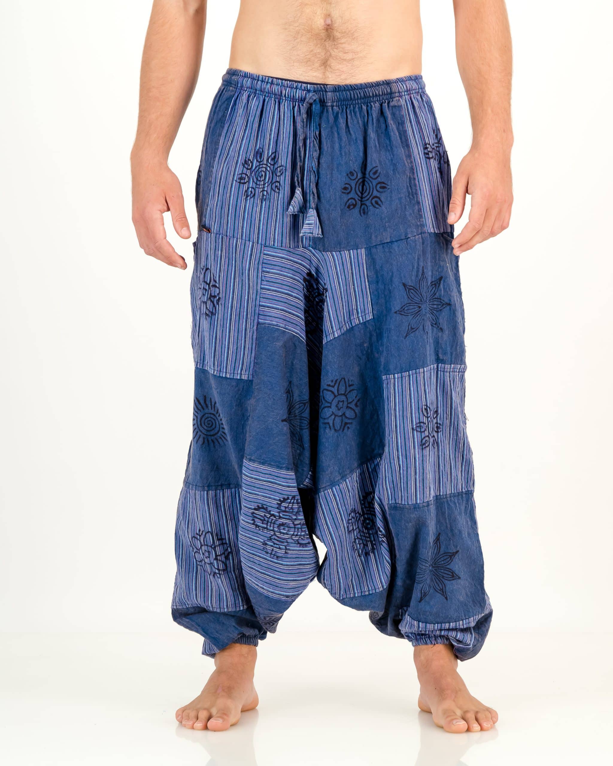 SKA Hippie Nepalese Cotton Striped Stonewashed Blockprint Patchwork Harem Pants