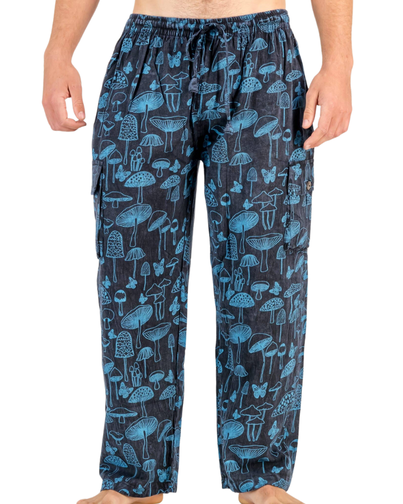 SKA Hippie Nepalese Stonewashed Mushroom Cargo Pants- Blue - SKA Clothing