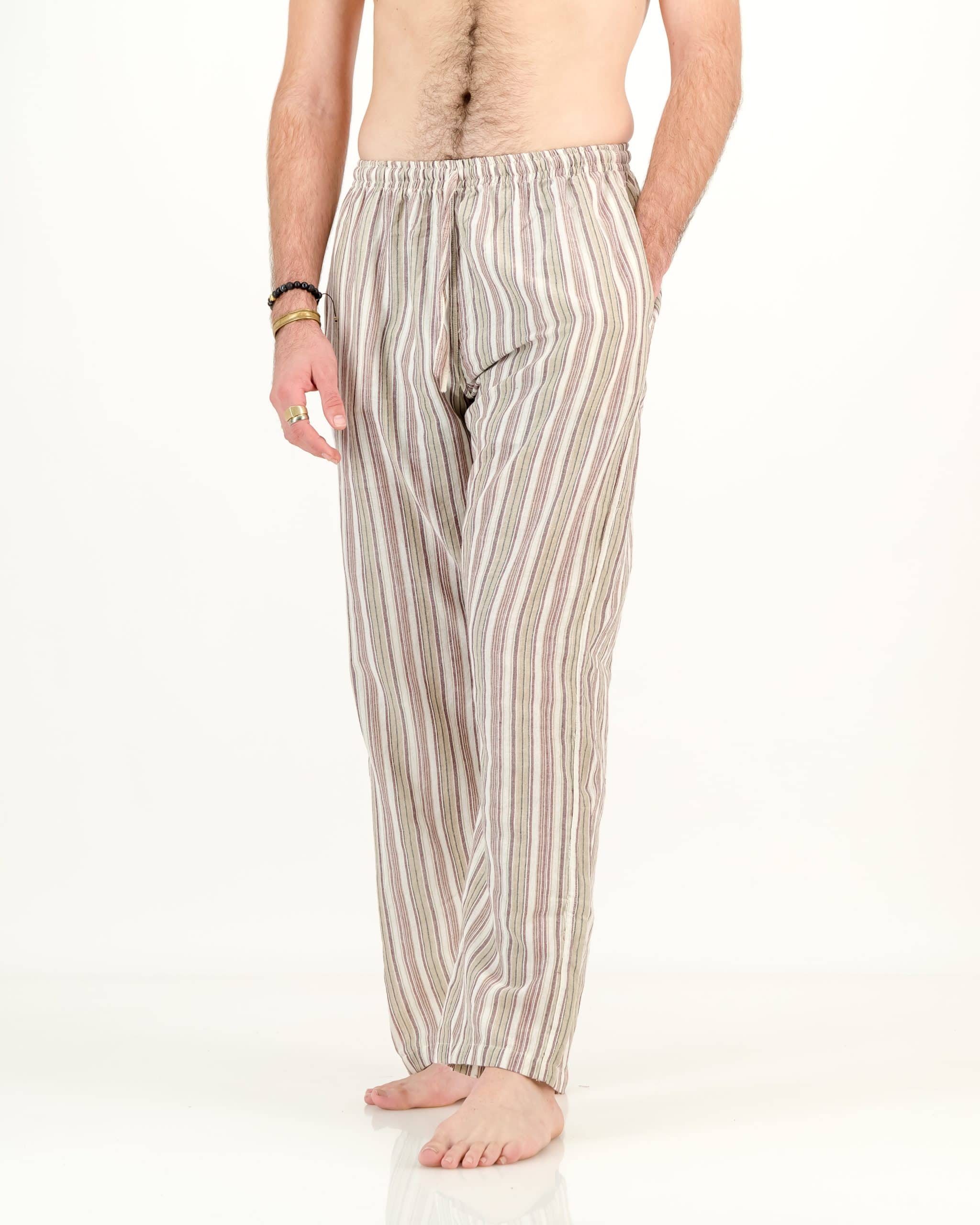 SKA Nepalese Vertical Striped PE Pants Trousers- Natural