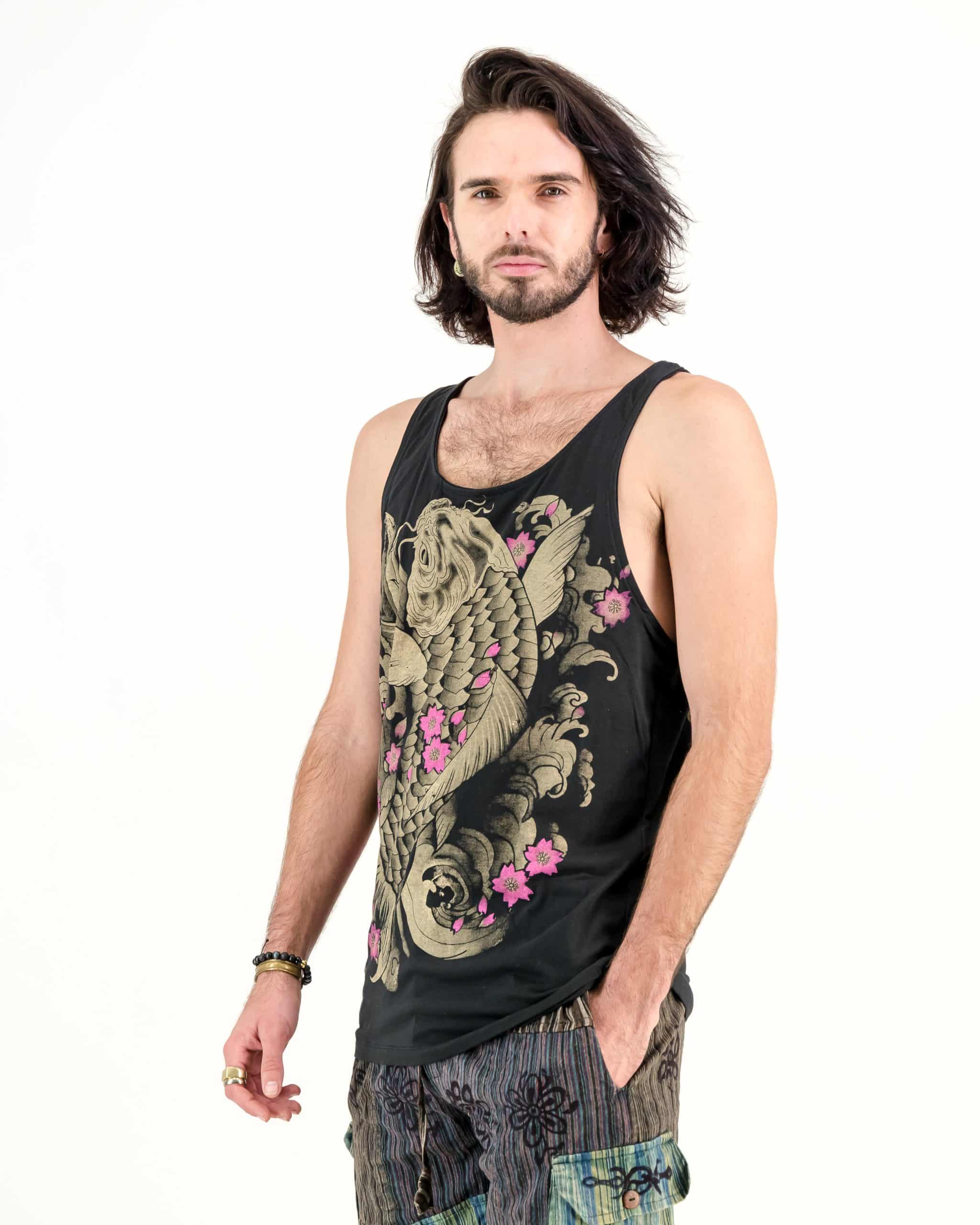 SKA Muay Thai Tattoo Carp Koi Fish Vest Tank Top- Black