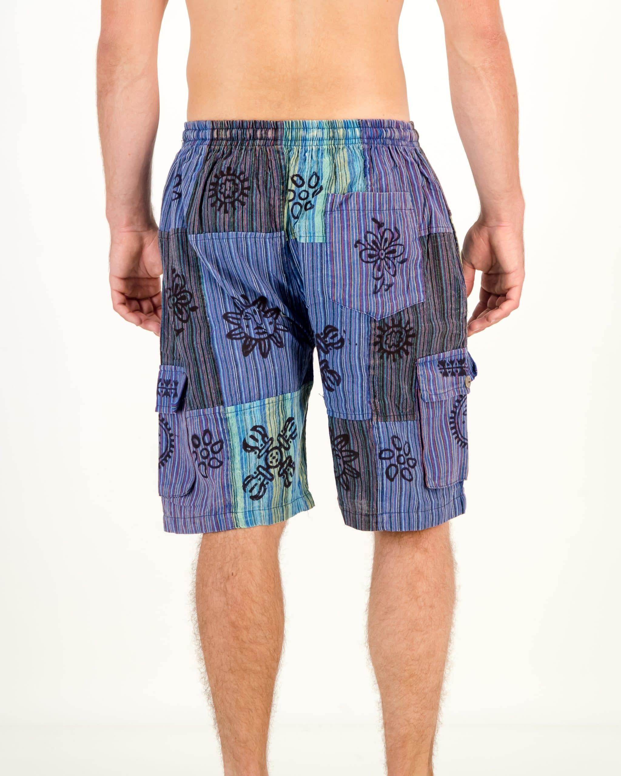 SKA Patchwork Stonewashed Cargo Shorts- Blue - SKA Clothing