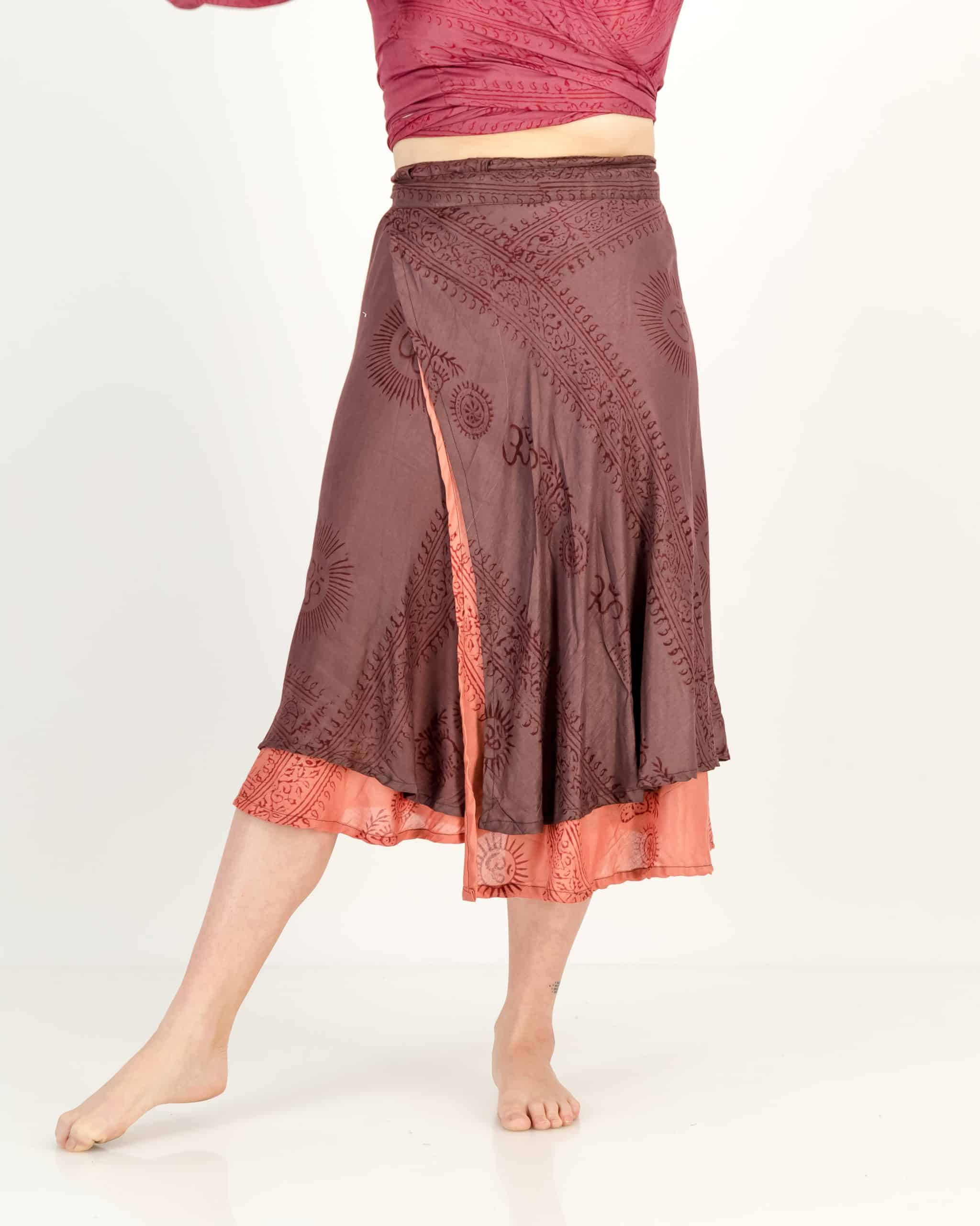 SKA Nepalese Om Mantra Long Double Layers Wrap Skirts