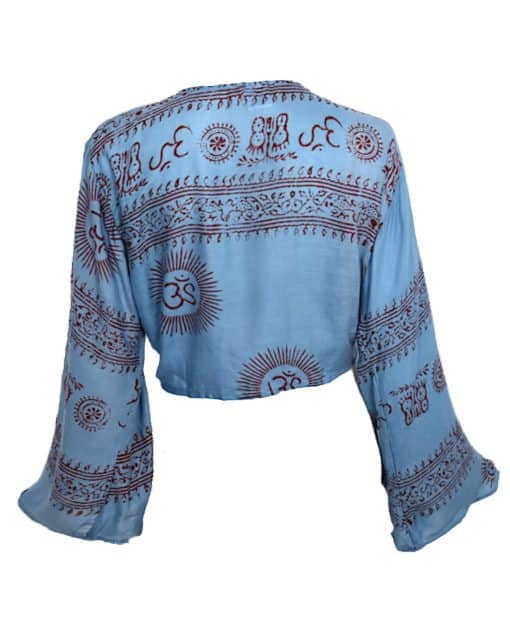 SKA Nepalese Om Mantra Flare Bell Sleeve Wrap Tie Front Crop Shirts - Image 20