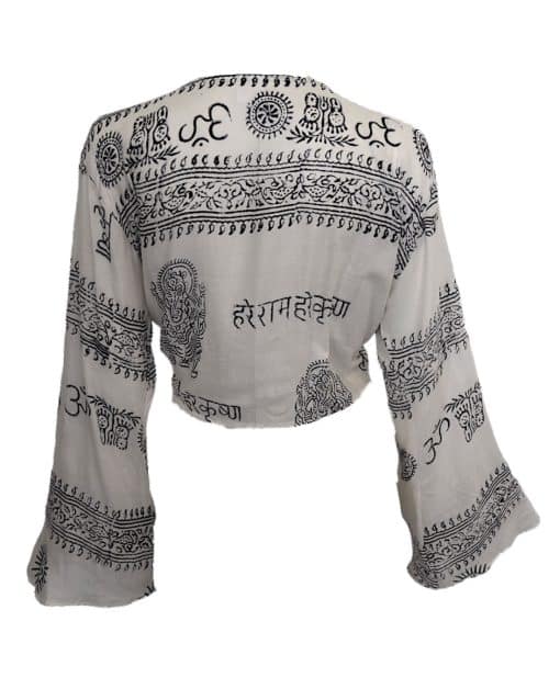 SKA Nepalese Om Mantra Flare Bell Sleeve Wrap Tie Front Crop Shirts - Image 6