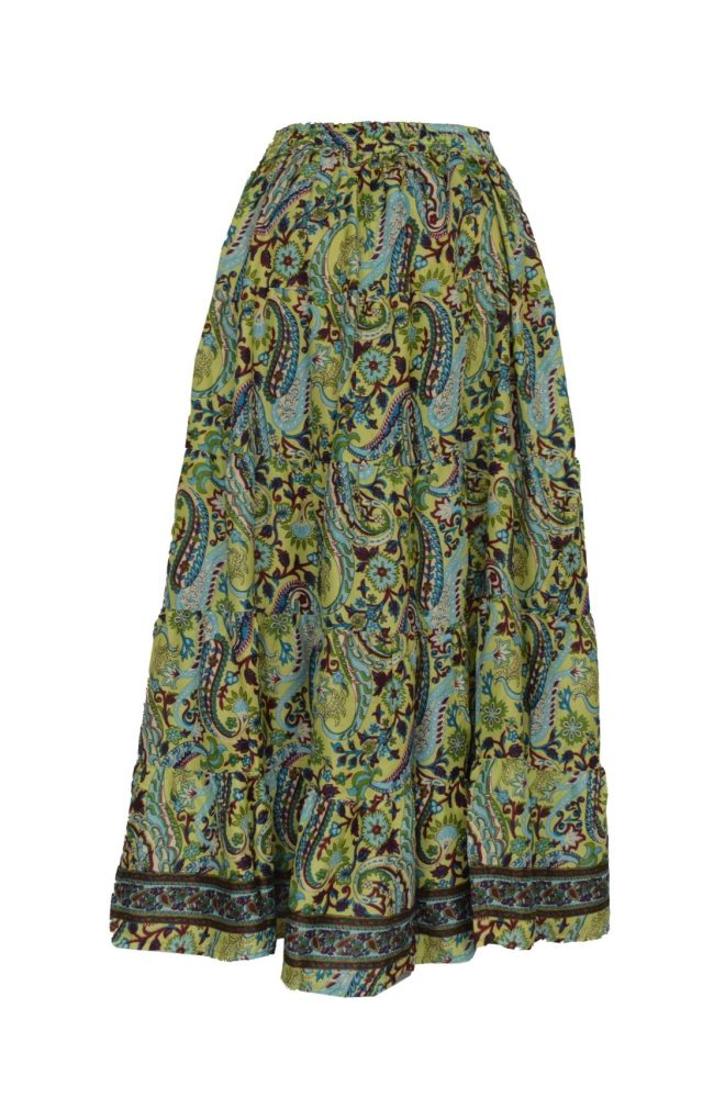 SKA Boho Gypsy Viscose Skirt – Lime Green Paisley