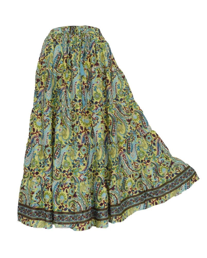 SKA Boho Gypsy Viscose Skirt – Lime Green Paisley