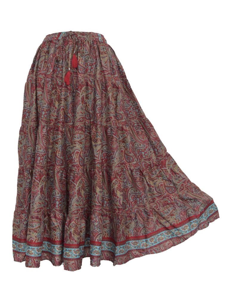 SKA Boho Gypsy Viscose Skirt – Maroon Turquoise
