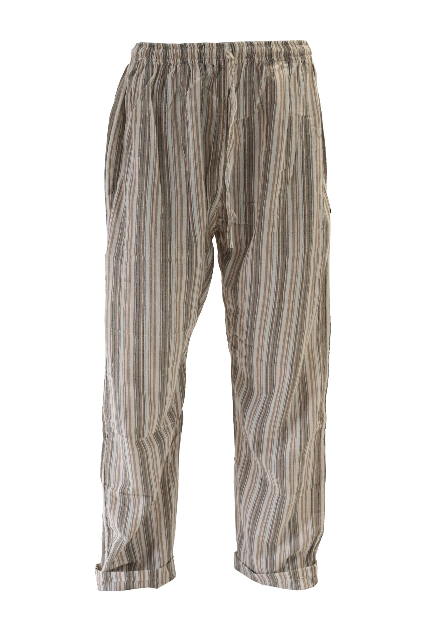 SKA Nepalese Vertical Striped PE Pants Trousers- Natural Brown