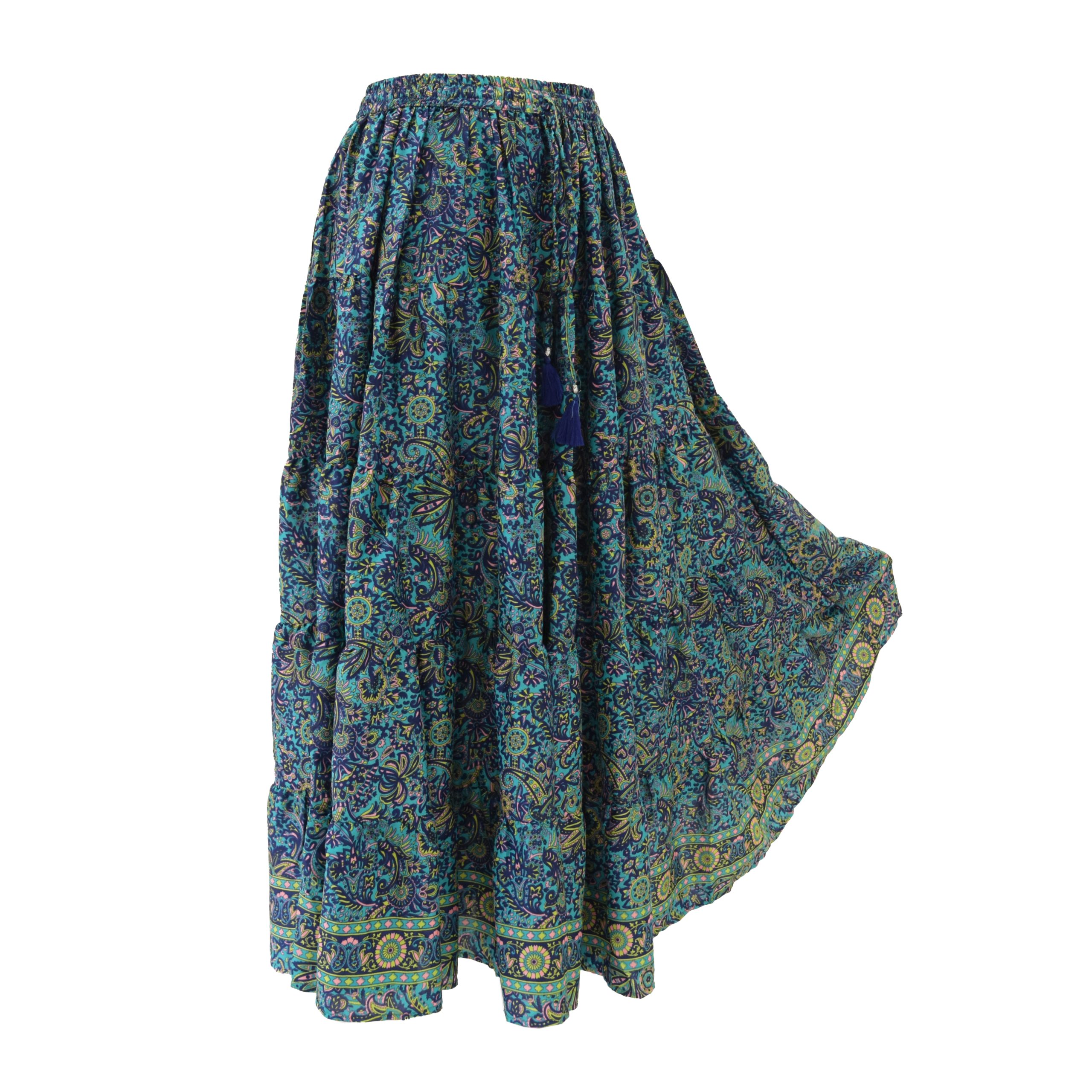 SKA Maxi Boho Gypsy Skirt- Flower Teal