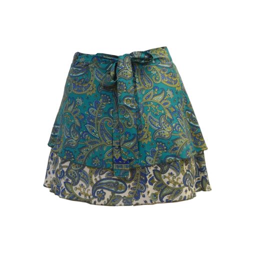 SKA Boho Two Layer Mini Viscose Skirt – Green Paisley - Image 3