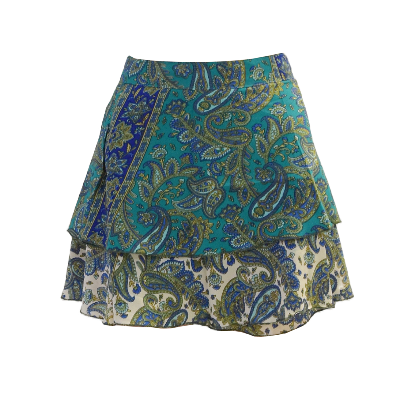 SKA Boho Two Layer Mini Viscose Skirt – Green Paisley