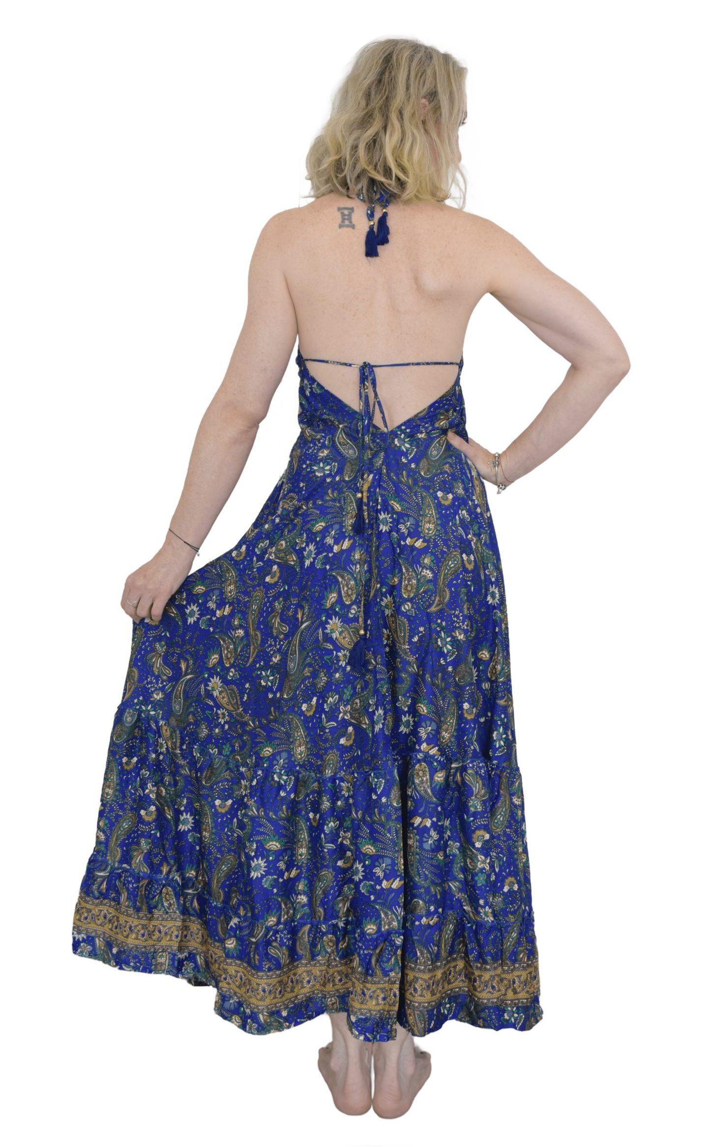 SKA Boho Maxi Gypsy Viscose Dress – Dark Blue & Green
