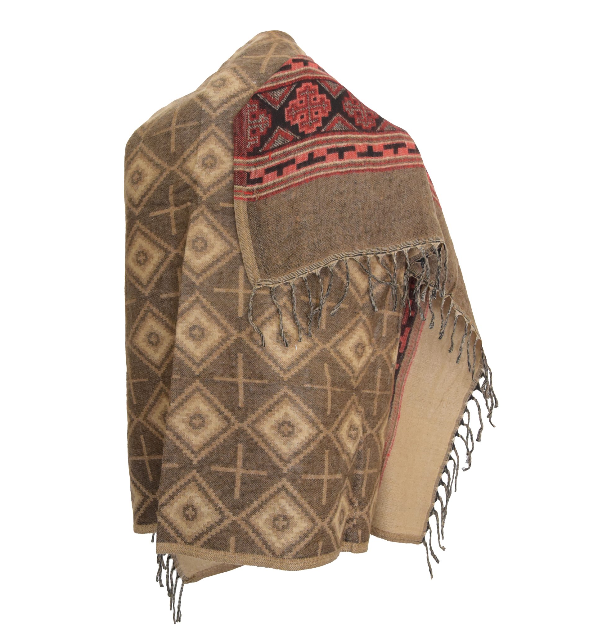 SKA Tribal Boho DIAMOND Wool Blanket Shawl With Tassels- COFFEE - SKA ...