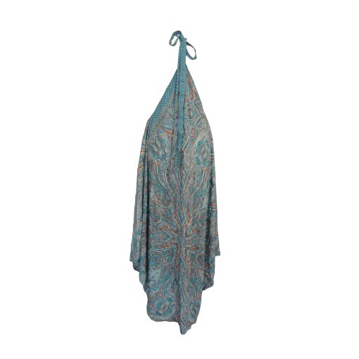 SKA Maxi Florida Viscose Dress in Teal-Orange-Gold - A vibrant dress with a playful tie detail at the back, perfect for sunny days and warm evenings