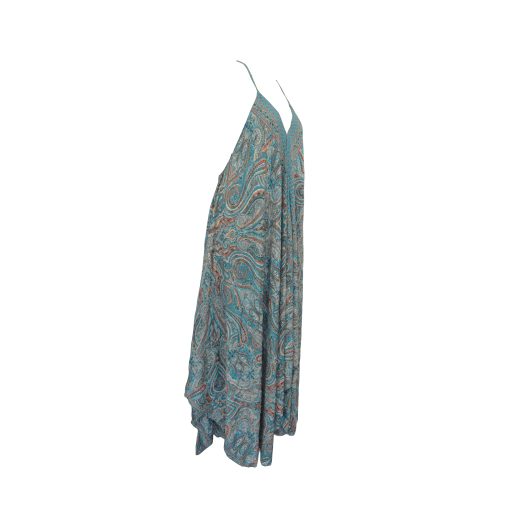 SKA Maxi Florida Viscose Dress in Teal-Orange-Gold - A vibrant dress with a playful tie detail at the back, perfect for sunny days and warm evenings