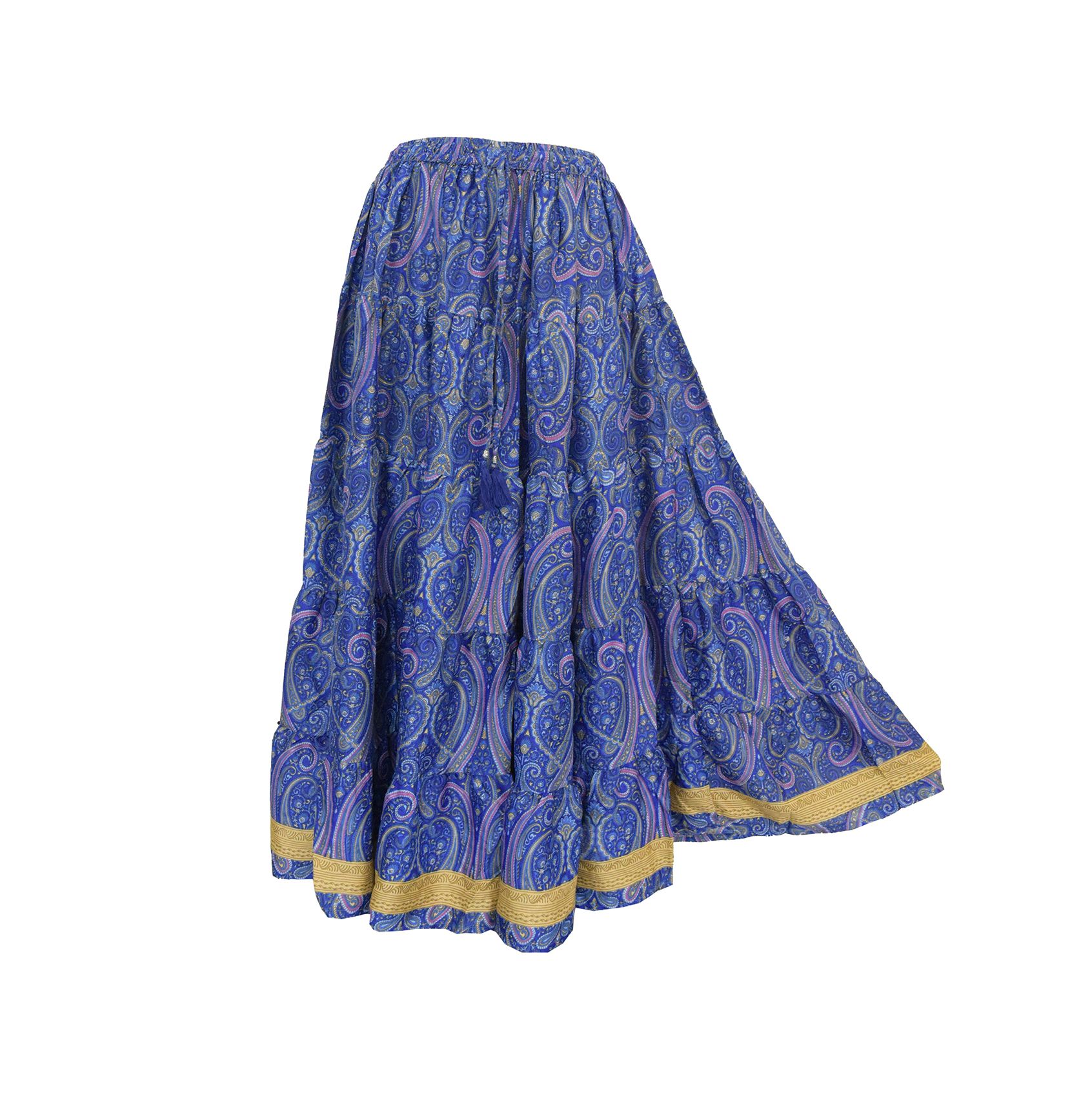 SKA Maxi Boho Gypsy Skirt- Paisley Blue - Gold