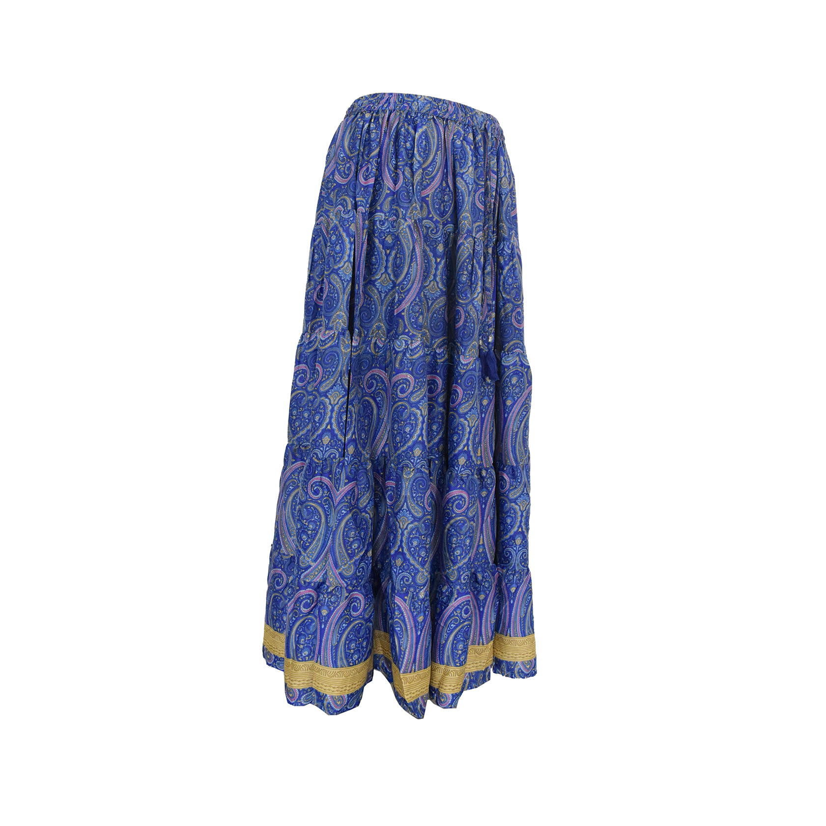 SKA Maxi Boho Gypsy Skirt- Paisley Blue - Gold