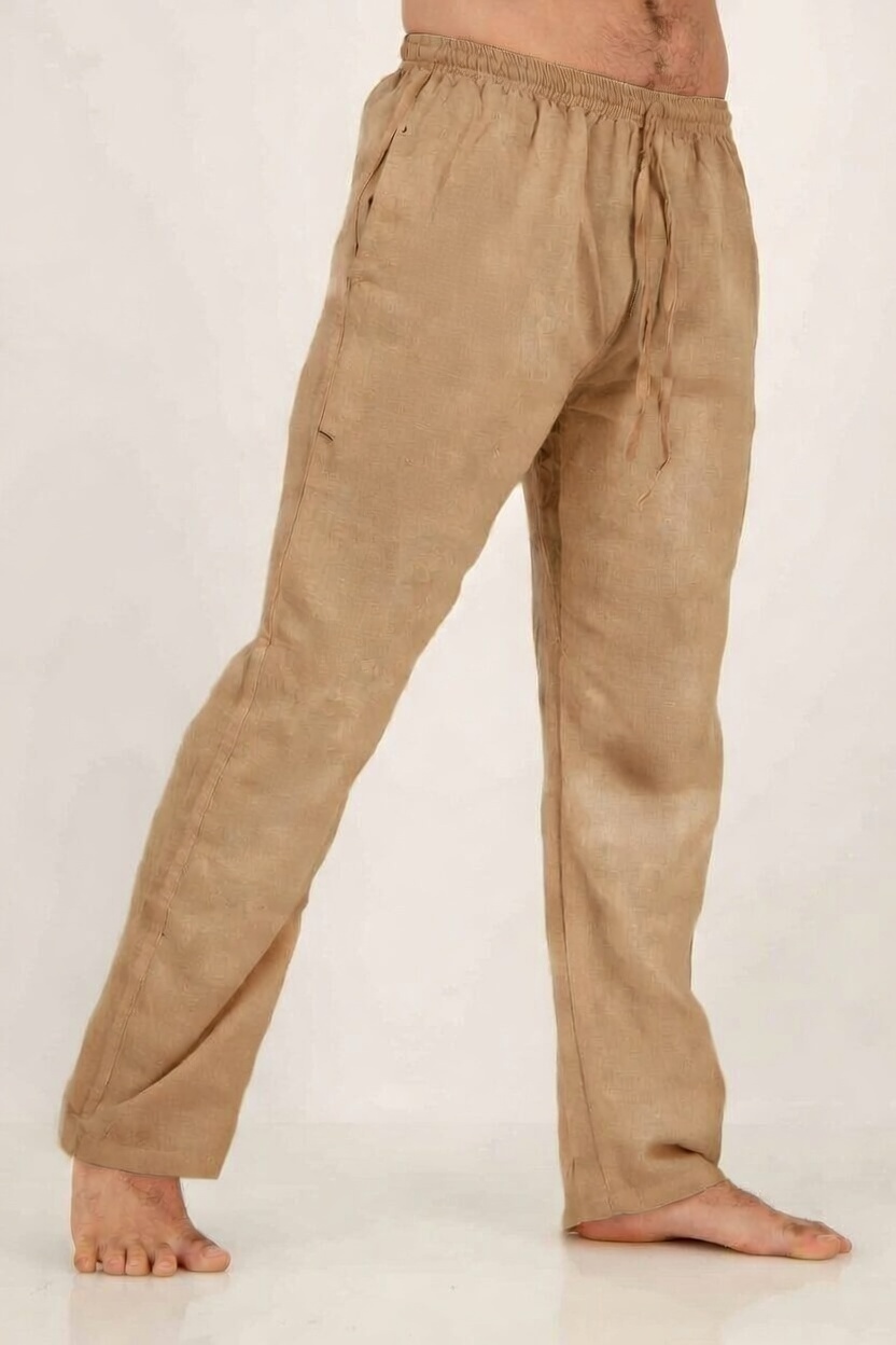 SKA handmade Nepalese plain cotton pants in natural beige – relaxed fit lounge trousers