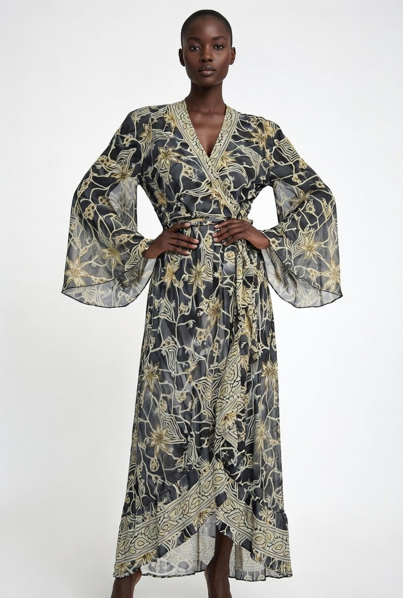 SKA Ibiza Viscose Floral Maxi Wrap Dress