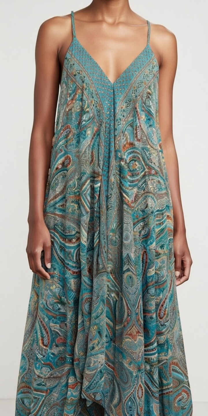 SKA Teal Paisley Viscose Maxi Dress MAXI-FLORIDA